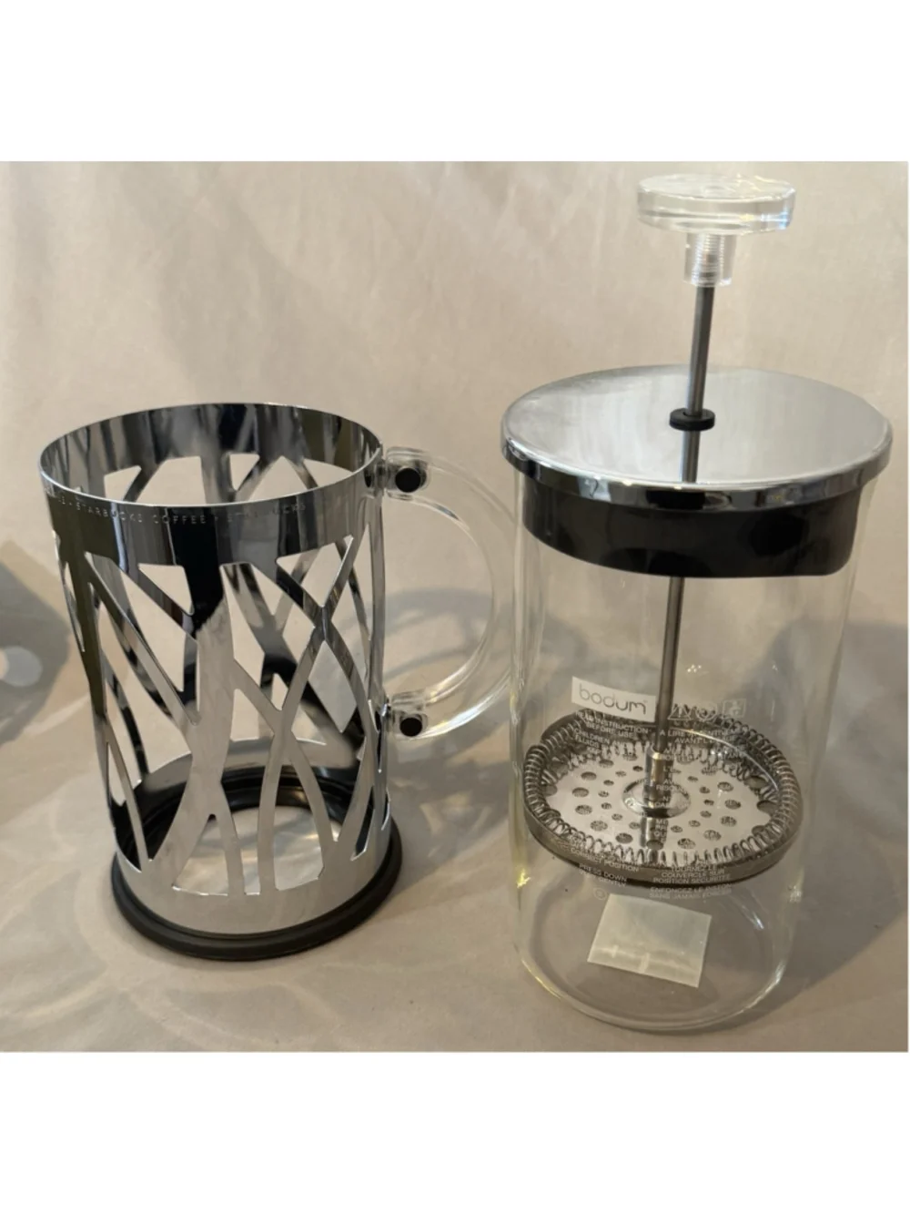 Starbucks Bodum French Press Stainless Steel Body Modern 8 Cup Pura Vida Glass
